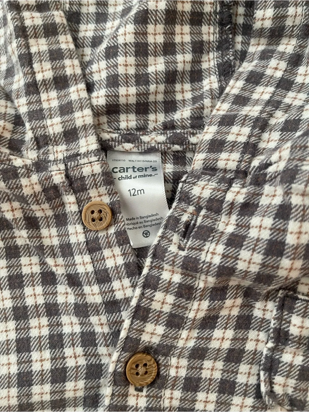 Baby Hooded Plaid Flannel Shirt and Corduroy Pants Outfit Set in Gray Size 12M